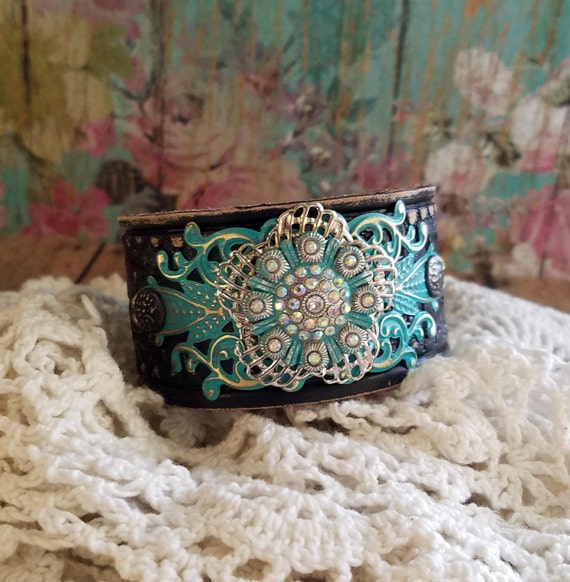 Leather turquoise cuff bracelet shop