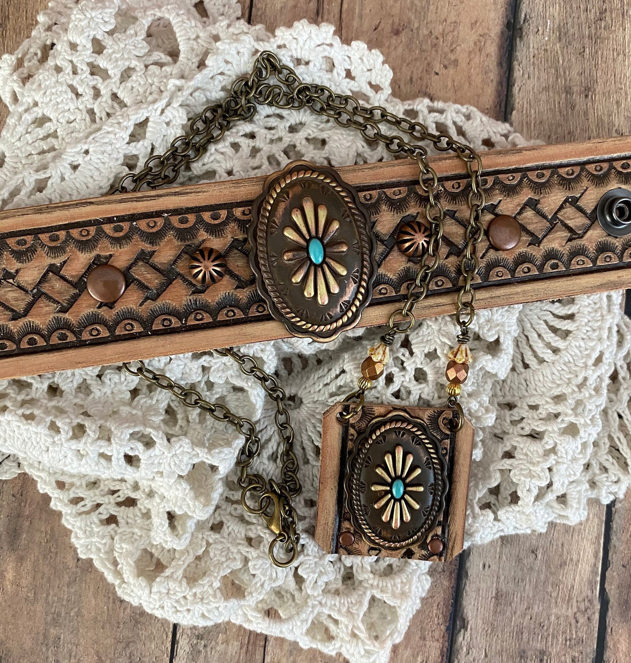 Southwestern Silver & Turquoise Concho Metallic Leather Cuff
