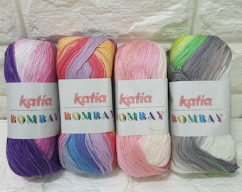 Color No. 104 - Blue-Pistachio-Turquoise Katia Funny Rainbow 100/% cotton multicolour yarn