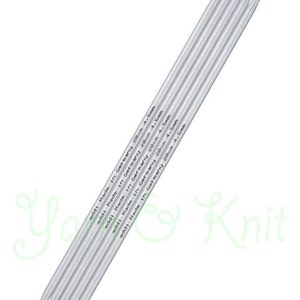 May include: Five silver knitting needles with the text "addi Made in Germany 20cm 4.5mm" printed on each needle.