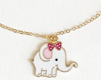 Gold-tone Enamel Elephant Charm Necklace - Handmade Jewelry