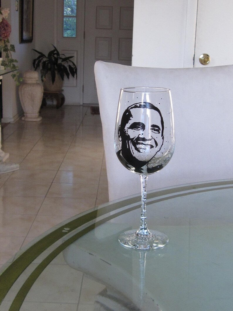 Hand Painted Wine Glass  President BARACK OBAMA  44th U.S. image 3