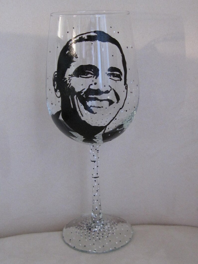 Hand Painted Wine Glass  President BARACK OBAMA  44th U.S. image 1