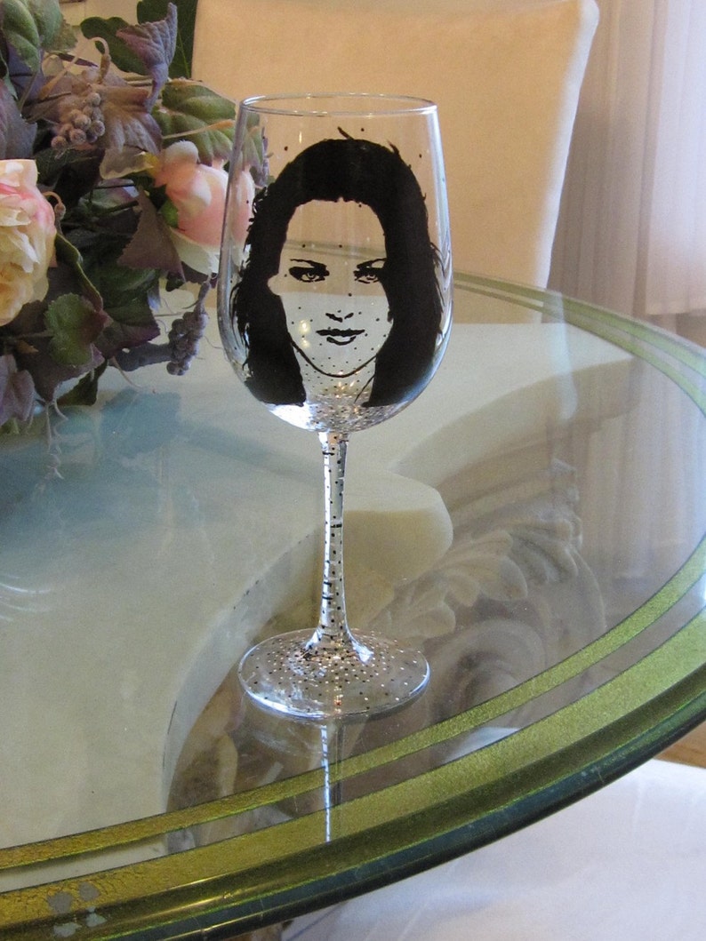 Hand Painted Wine Glass Actress Kristen Stewart