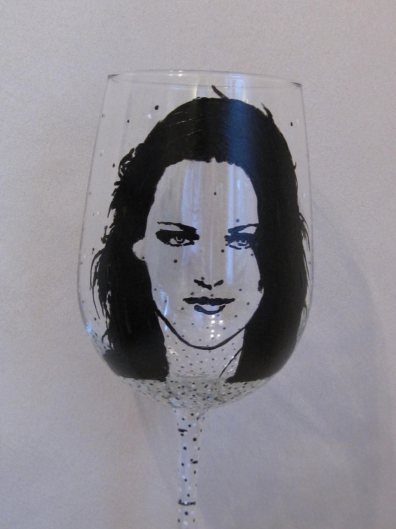 Hand Painted Wine Glass Actress Kristen Stewart