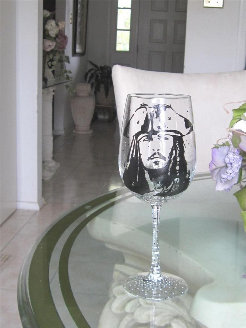 Hand Painted Wine Glass JOHNNY DEPP in the Pirate of the Etsy