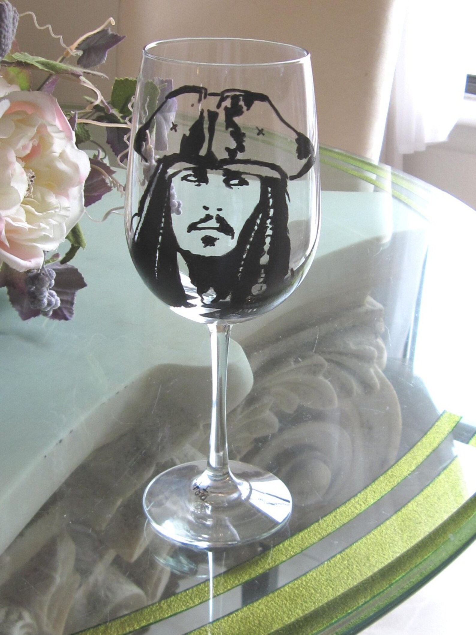 Hand Painted Wine Glass JOHNNY DEPP in The Pirate of the | Etsy