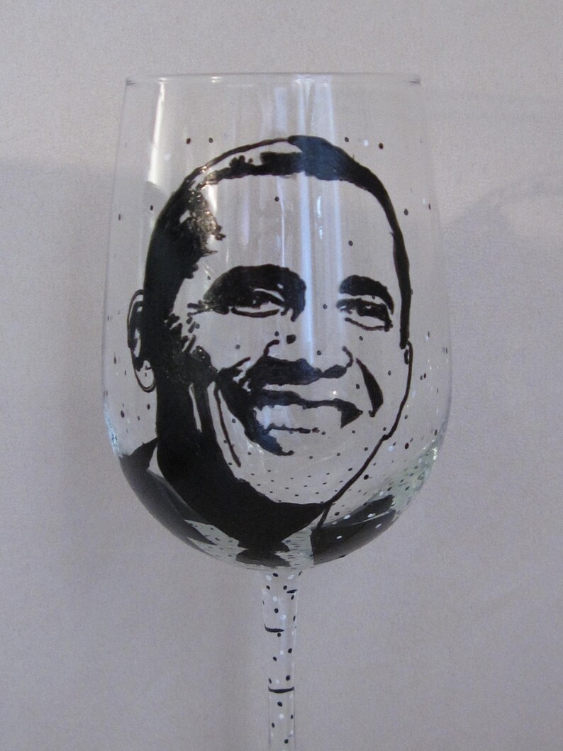 Hand Painted Wine Glass  President BARACK OBAMA  44th U.S. image 2