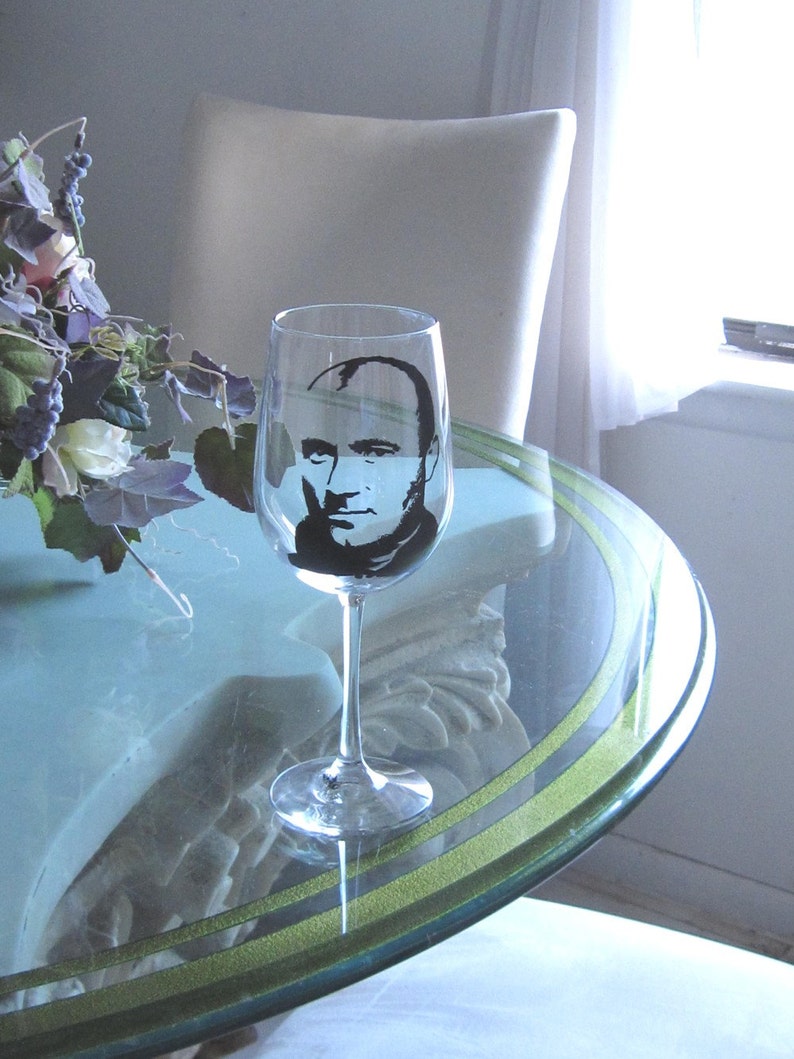 Hand Painted Wine Glass PHIL COLLINS Singer Songwriter Etsy