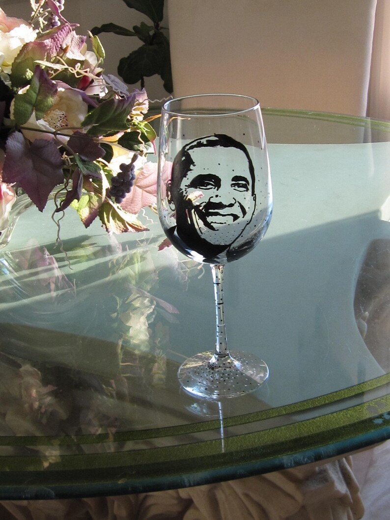 Hand Painted Wine Glass  President BARACK OBAMA  44th U.S. image 5