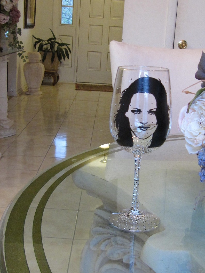 Hand Painted Wine Glass Actress Kristen Stewart