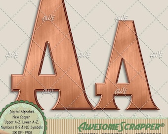 New Copper Digital Alphabet by AwesomeScrapper,  High Quality 300 DPI PNGs, Clean, New, Metal, Copper, Smooth, Metallic, Copper