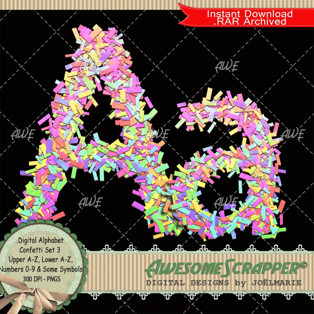 Confetti Set 3 Digital Alphabet by Awesomescrapper, High Quality 300 ...