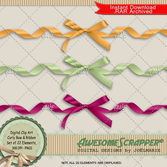 Curly Ribbon & Bows Digital Clip Art by Awesomescrapper High Etsy