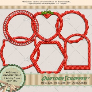 Digital Clipart - Strawberry Treat Frames, Ensemble de 12, Différentes tailles, PNG 300 DPI de haute qualité