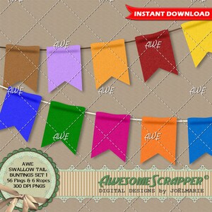 Digital Design Elements - Swallow Tail Buntings  High Quality 300 DPI PNGs
