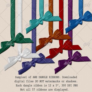Dangle Ribbons by AwesomeScrapper, Digital Clipart Set of 57, Multi Color, High Quality, 300DPI PNGs, Scrapbooking, Card Creation image 2