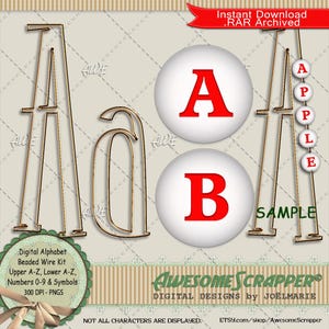 Kralendraadset digitaal alfabet van AwesomeScrapper - hoge kwaliteit, 300 dpi png's, set ronde kralen en lege draadframes voor de kralen