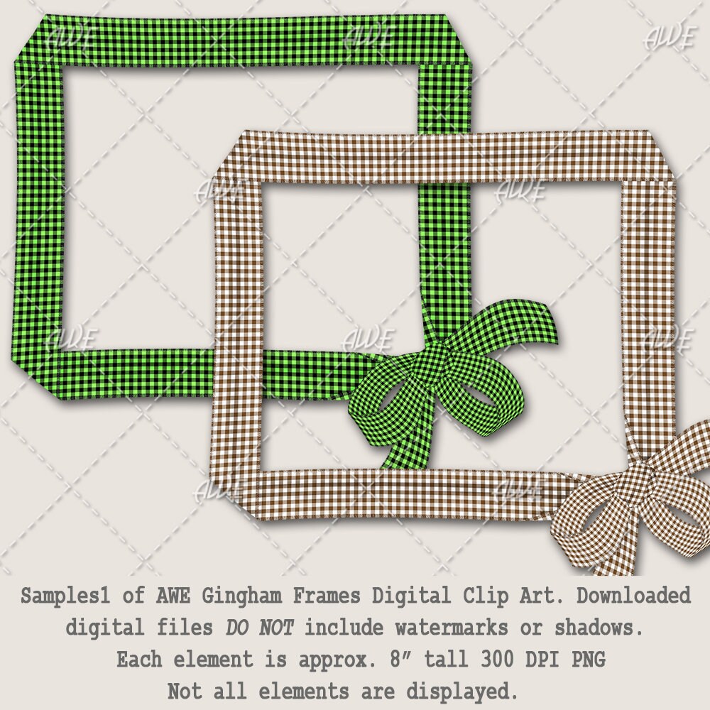 Gingham Frames Digital Clip Art by Awesomescrapper - High Quality, 300 ...