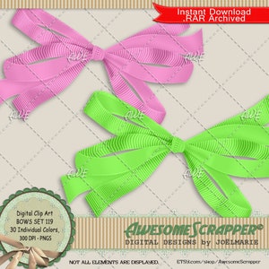 Conjunto de arcos 119 Clip Art digital por AwesomeScrapper - alta qualidade, PNGs de 300 DPI, conjunto de 30, arcos, fitas, laço duplo, várias cores