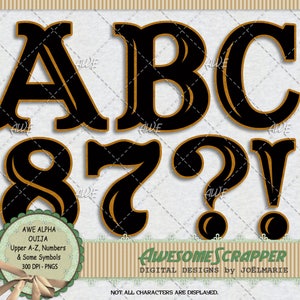 Ouija Digital Alphabet by AwesomeScrapper - Upper Case, Numbers, Symbols, High Quality, 300 DPI PNGs - Black and Aztec Gold