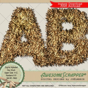 Hay Stack Digital Alphabet by AwesomeScrapper - High Quality, 300 DPI PNGs, Hay, Farm, Harvest, Ranch, Autumn, Horse Feed, Cow Feed