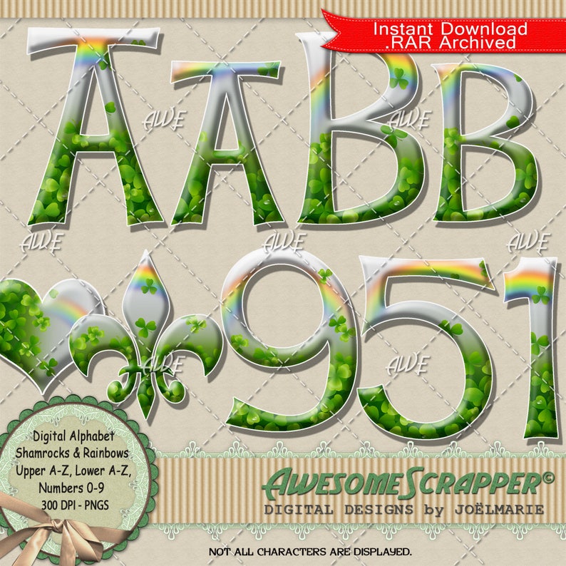 Shamrocks and Rainbows Digital Alphabet by Awesomescrapper - High ...