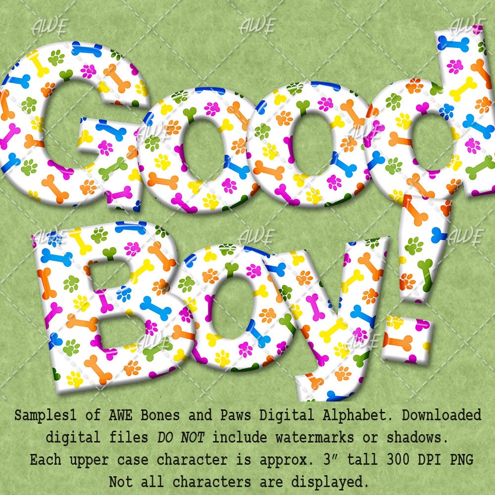 Bones and Paws Digital Alphabet by Awesomescrapper, High Quality 300 ...