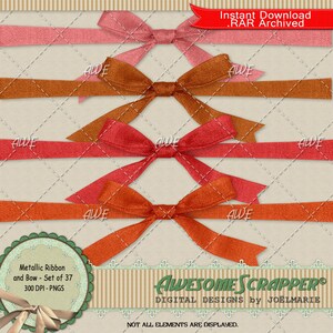 Metallic Bow and Ribbon Wrap, digitale Clipart von SuperScrapper - 37 einzelne PNGs, mehrfarbig, lame Oberfläche, hohe Qualität 300 dpi PNGs