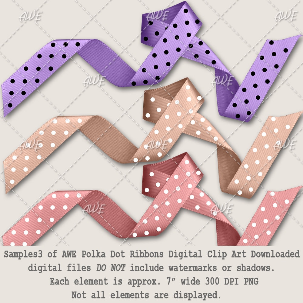 Polka Dot Ribbons Digital Clipart, by Awesomescrapper Set of 38 Pngs ...