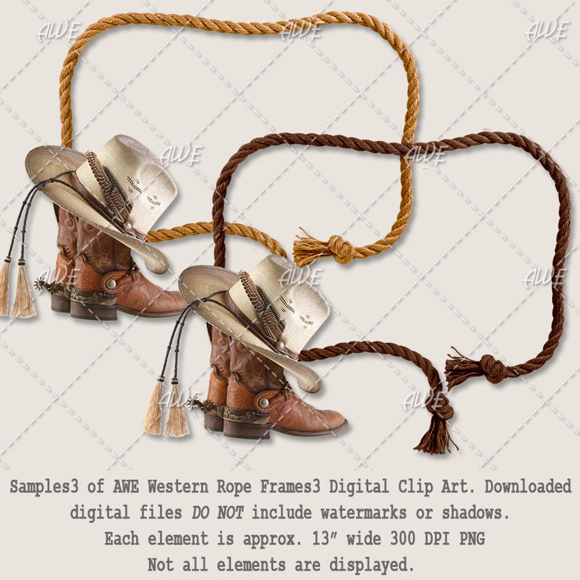 Frame Outline Rodeo Western Rope Frames Set3 Digital Clip Art by Awesomescrapper - High ...