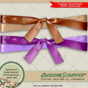 Double Wrap Set1 Digital Clip Art par AwesomeScrapper - Haute qualité, 300 PNG DPI, Ensemble de 30, Wraps, 2 couleurs, couleur unique