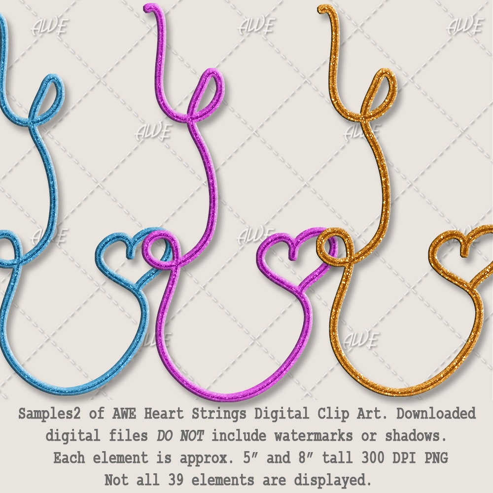 Heartstrings Visual Heart Strings - Digital Clip Art by Awesomescrapper - High Quality, 300 ...