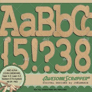 Clean Cardboard Digital Alphabet, von AwesomeScrapper - Strukturierter Korugatkarton, Hochwertig, 300 DPI PNGs