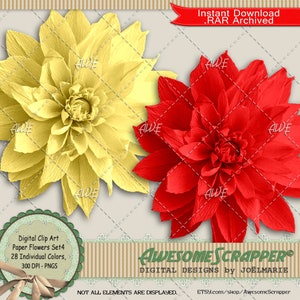 Paper Flowers Set4 Digital Clip Art par AwesomeScrapper - Haute qualité, 300 PNG DPI, Set de 28, Floral, Fleurs, Printemps, Pâques, Papier crêpe