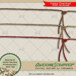 Knotted Twine Wrap - Digital Clip Art por AwesomeScrapper - Alta qualidade, 300 DPI PNGs, 44 PNGs, Twine, String, Nó, Wrap, Várias Cores