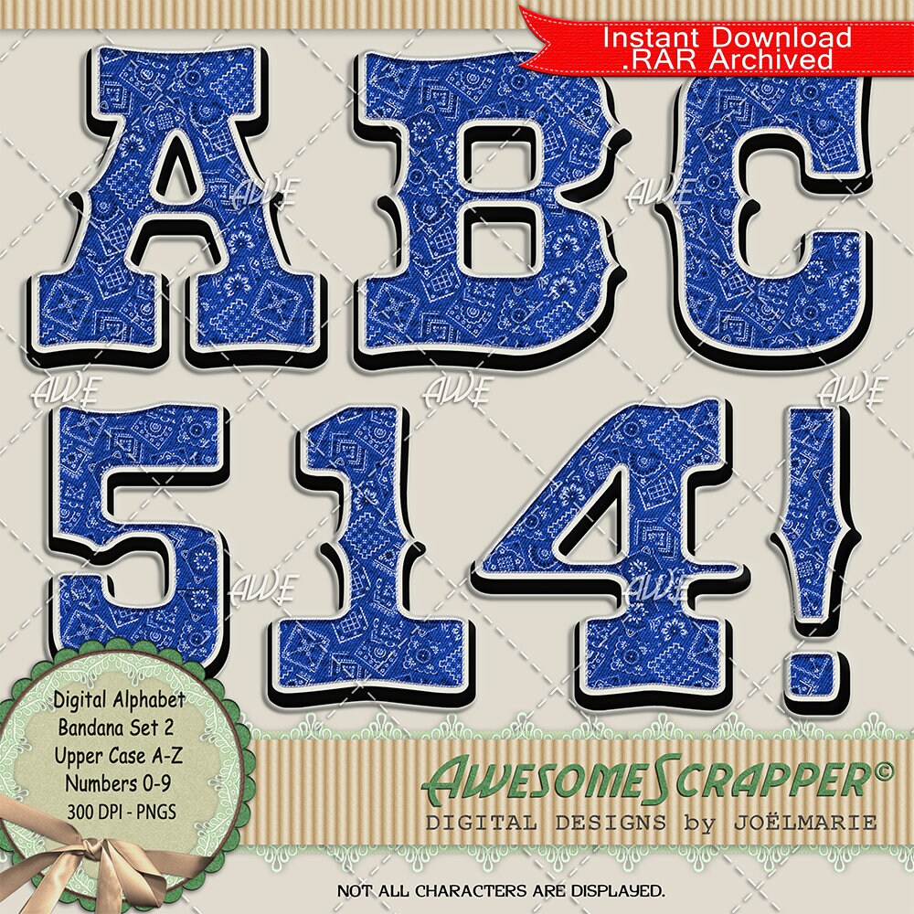 Bandanna Digital Alphabet Set 2 by Awesomescrapper Blue Etsy UK