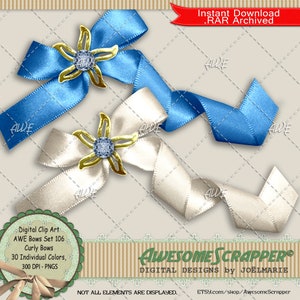 Conjunto de arcos 106 clipart digital por AwesomeScrapper - alta qualidade, PNGs de 300 DPI, conjunto de 30, cauda enrolada, arco único, centro de joias, texturizado