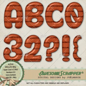 Digitales Alphabet - Grillgabel und Bonusgabel und Wurststruktur, Hochwertige 300 DPI PNGs, Sommer, Essen, Digitale Clip Art,