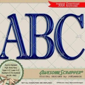 Alphabet numérique bleu marine très brillant par AwesomeScrapper - haute qualité, 300 DPI PNGs, brillant, bleu marine, classique, élégant, lisse, visage ouvert