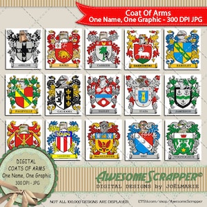 Coats Of Arms Digital Art by AwesomeScrapper - High Quality, 300 DPI JPG, Countries, Surnames, Heraldry, Family, Tradition, Custom Ordered