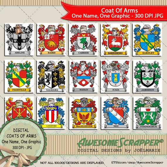 Coats Of Arms Digital Art by AwesomeScrapper - High Quality, 300 DPI JPG, Countries, Surnames, Heraldry, Family, Tradition, Custom Ordered