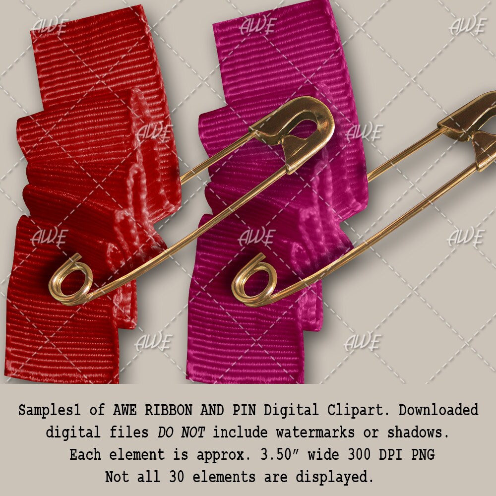 Ribbon and Pin Digital Clipart by Awesomescrapper High - Etsy UK