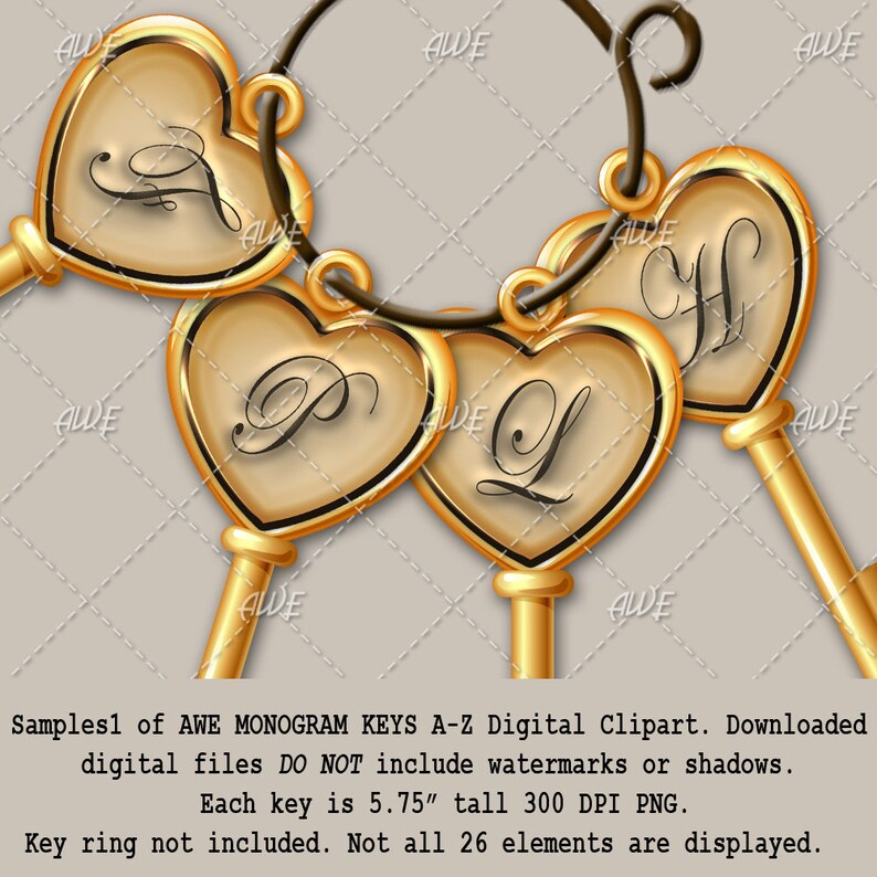 Monogram Keys Digital Alphabet & Clipart by Awesomescrapper - High ...