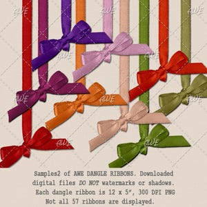 Dangle Ribbons by AwesomeScrapper, Digital Clipart Set of 57, Multi Color, High Quality, 300DPI PNGs, Scrapbooking, Card Creation image 3