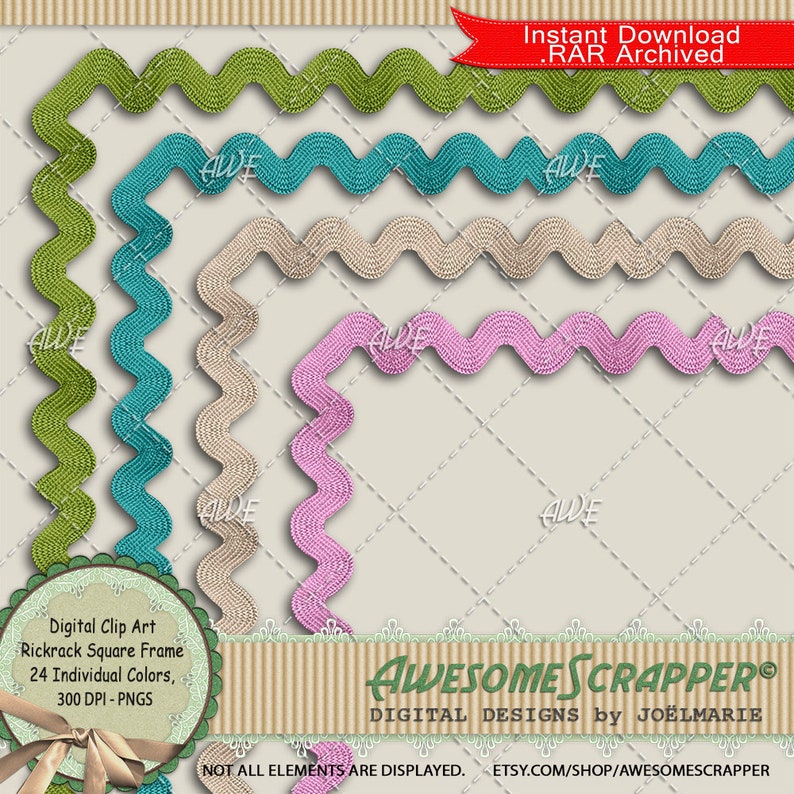 Rick Rack Border Frame Rickrack Square Frame Digital Clip Art by Awesomescrapper - High ...