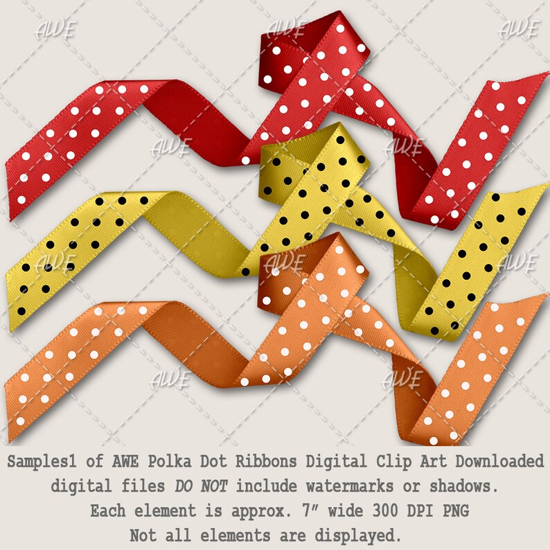 Polka Dot Ribbons Digital Clipart, by Awesomescrapper Set of 38 Pngs ...