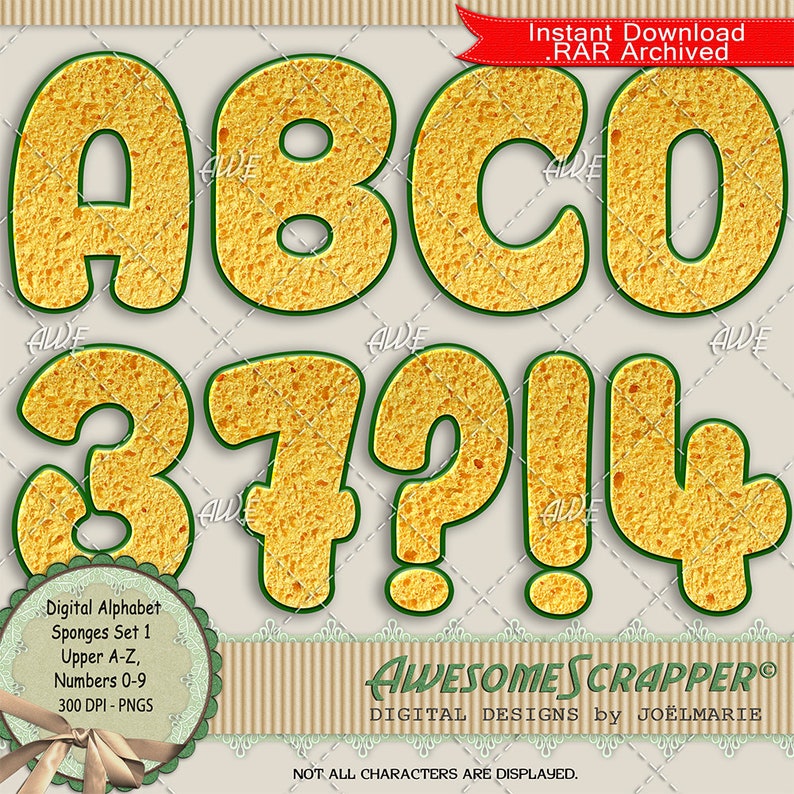 Sponges Set 1 Digital Alphabet by Awesomescrapper High Etsy