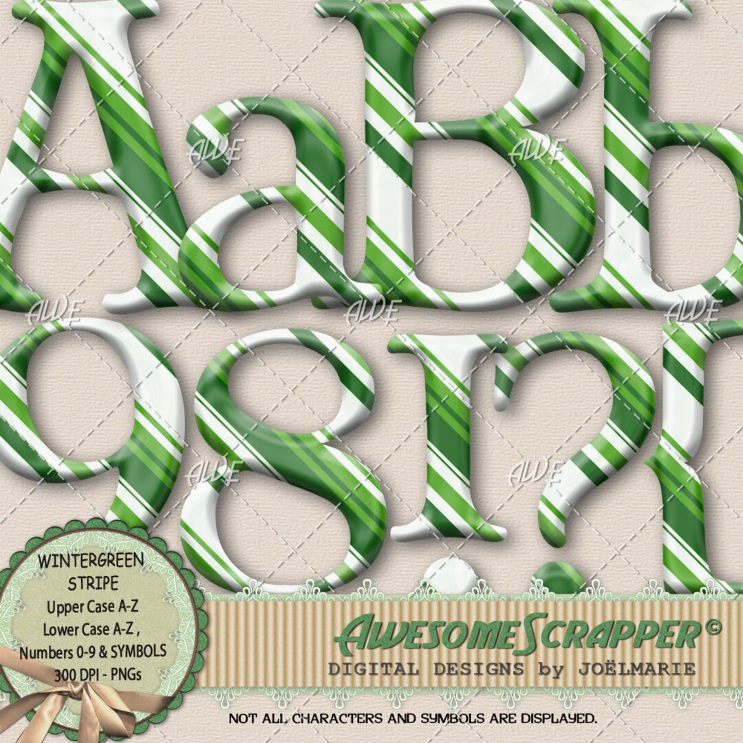 Winter Green Stripe Digital Alphabet by Awesomescrapper - Uppers ...