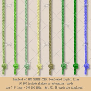 May include: Samples of AWE DANGLE CORD. Downloaded digital files DO NOT include shadows or watermarks. cords are 7.5" long - 300 DPI PNGs. Not All 58 cords are displayed.
